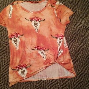 Peach Skull and Flower Tee